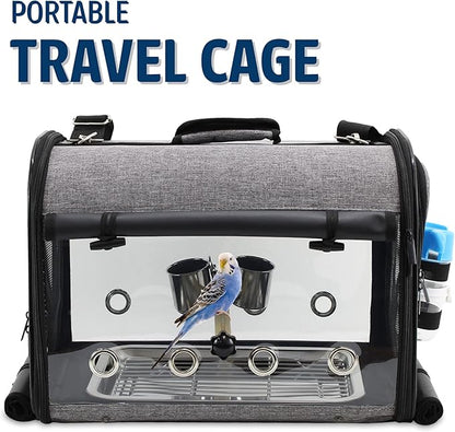 Bird Carrier Bag Bird Travel Cage with Stand, Lightweight Backpack for Parrot, Portable Bird Travel Bag, Pet Transparent Breathable Travel Cage