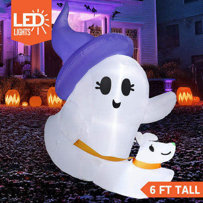 Joiedomi 6 FT Halloween Inflatables Outdoor Decoration, Cute White Inflatable Ghost Walking Dog Decor with LED Light, Ghost Blow Up Yard Decoration for Halloween Outdoor Garden Lawn Yard and Party
