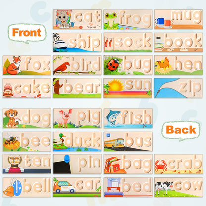 Wooden See & Spell Learning Toys for 2 3 4 5 Year Old Kids, Preschool Learning Activities Alphabet Flash Cards, Educational Match Letter Game Board, CVC Word Builder Montessori Toys Gifts for Boy Girl