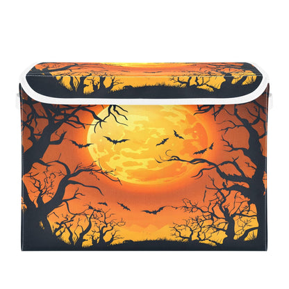 Bolaz Storage Bins with Lids and Handles,Halloween Moon Tree Storage Box Basket with Cover Collapsible Organizer Containers for Home Closet, Shelves