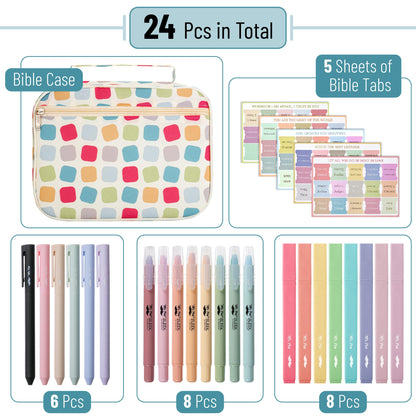 Mr. Pen- Bible Cover Case for Women, Large Bag with Durable Handle, 24-pcs Bible Journaling Kit & Study Supplies with No Bleed Highlighters and Pens, Christian Gift for Women
