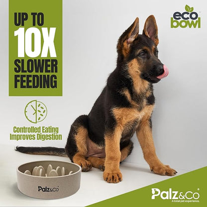 Palz&Co EcoBowl Slow Feeder for Dogs & Cats, 28 oz Beige - Natural Bamboo Puzzle Pet Bowl with Non-Slip Base for Slower Eating & Better Digestion, Dishwasher Safe