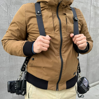 Leather Double Camera Strap - Shoulder Dual Camera Harness - Leather Strap for Two Cameras - Photographers Gear