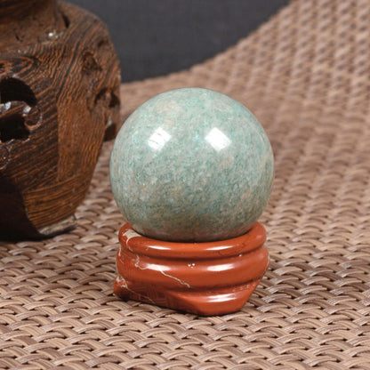 Justinstones Natural Polished Amazonite Sphere with Red Jasper Stand – Handcrafted Gemstone 30mm Ball for Energy Healing, Meditation, and Home Décor