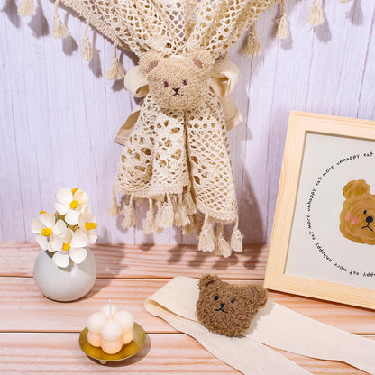Whaline 4Pcs Bear Curtain Ties Cute Cartoon Bear Curtain Tieback Decorative Embroidered Animal Shape Rope Holdbacks for Home Office Bedroom Living Room Window Treatment Decor