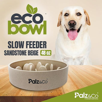 Palz&Co EcoBowl Slow Feeder for Dogs & Cats, 48 oz Beige - Natural Bamboo Puzzle Pet Bowl with Non-Slip Base for Slower Eating & Better Digestion, Dishwasher Safe