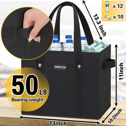 DSDCDJ Reusable Grocery Bags 3 Pack - Heavy Duty Reusable Shopping Bags with Hard Bottom & Long Handles, Stand Up Grocery Boxes Reusable Foldable, 13x10.23x11in, Black