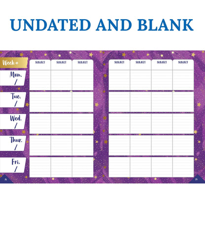 Carson Dellosa Galaxy Teacher Planner, 8" x 11" Space Theme Spiral Bound Lesson Plan Book With Stickers, Checklist, Notes, School Supplies for Classroom Organization