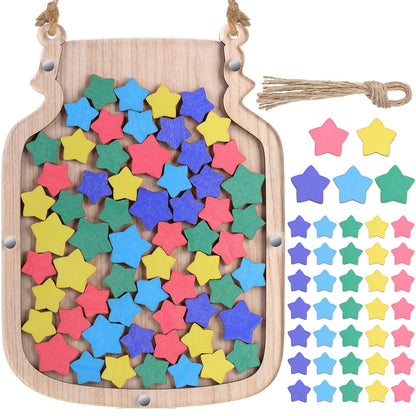 Zhanmai 11.57 x 8.66" Classroom Reward Jar for Kids Behavior Chart for Classroom Star Reward System Hanging Wooden Home Behavior Jar for Boys Girl Management Board Tools Incentive(Star,Wood)