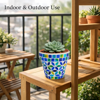 VOREEN Handmade Mosaic Planter, Small Terracotta Pot with Glass Mosaic Exterior and Drainage Hole, Decorative Indoor Outdoor Plant Pot for Succulents, Cactus, Desk, Shelf, Windowsill, Patio & Garden