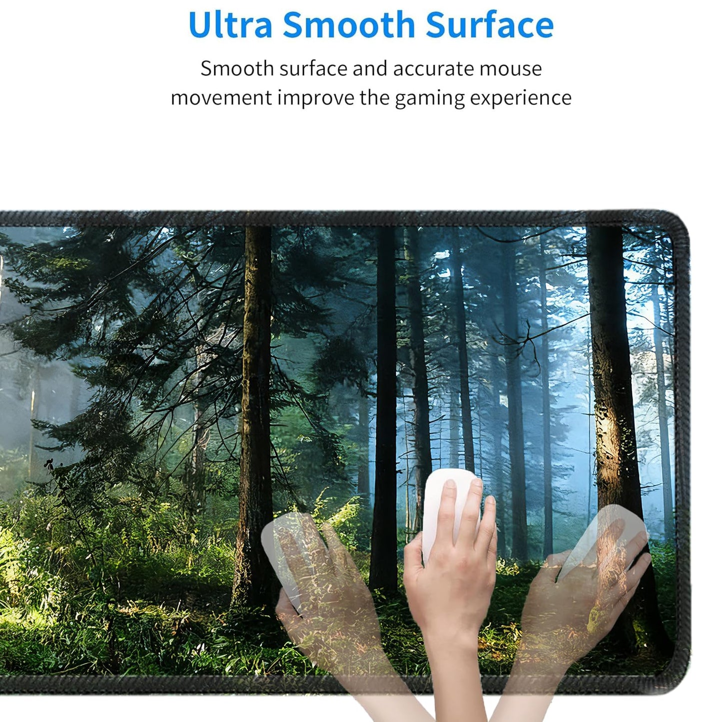 Gudnis Morning Mist Forest Mouse pad, Micro-Woven Fabric Desk pad,Large Green Tree Natural Scenery Desk mat with Sewn Edges, Anti-Slip Rubber Base, Suitable for Office laptops, Size 31.5×11.8 in