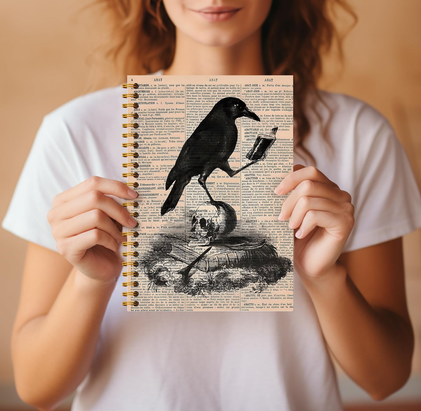 Guymn Gothic Skull Raven Notebook - Goth Journal, Cool Notebook Journal, Witchy Journal Notebook, Witch Stuff, Gothic Office Supplies, Halloween Notebook, Spiral Notebook 5.5x8.3