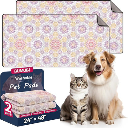 Washable Dog Pee Pads - Absorbent Reusable Puppy Training Pads, Waterproof Leak - Proof & Non - Slip for Crate Whelping Potty Training 24x48 (Pack of 2)