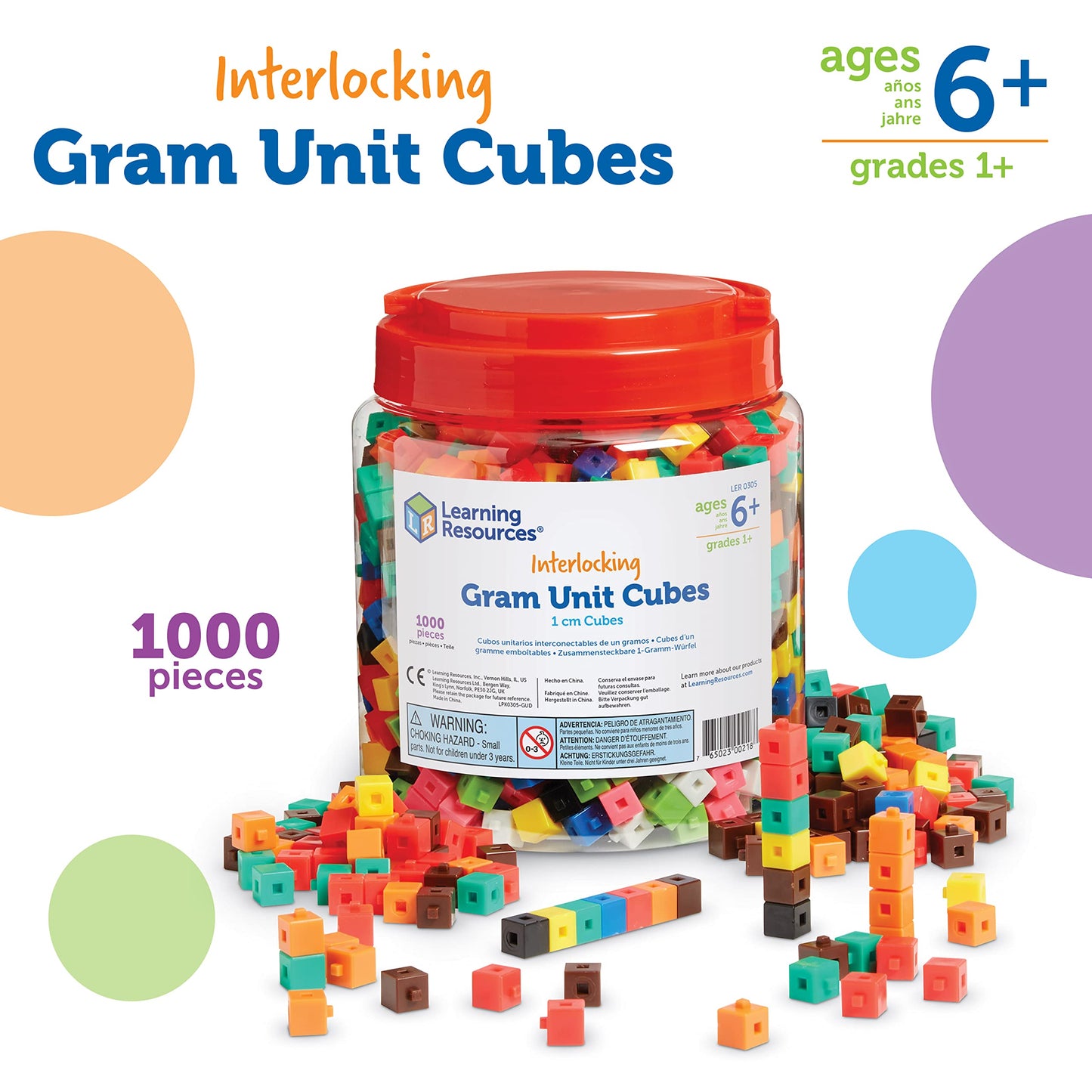 Learning Resources Interlocking Gram Unit Cubes - 1,000 Pieces, Ages 6+ Math Classroom Teaching Aids