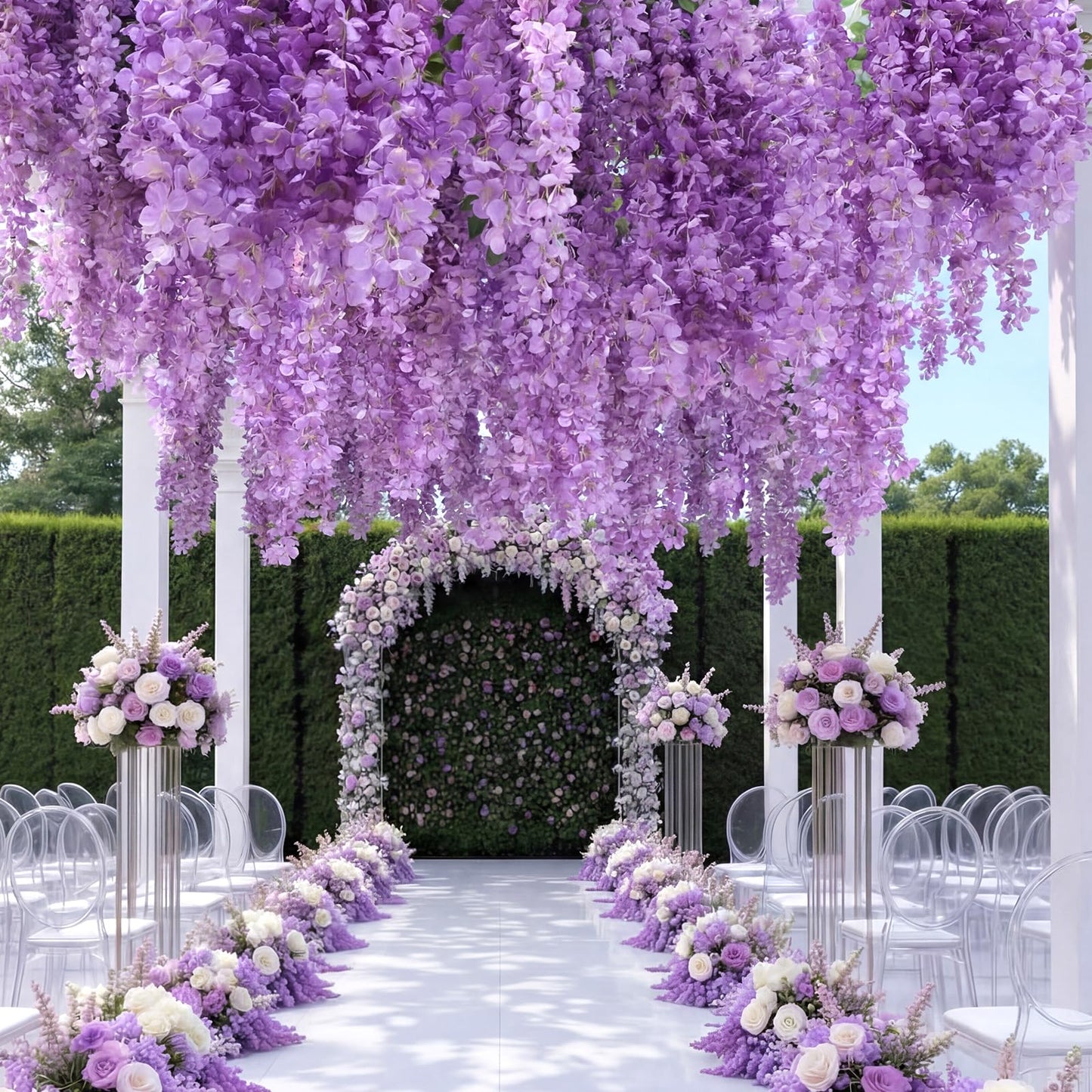 Giegxin 26 Pcs 3D Wisteria Tree for Classroom Room Ceiling Wall Decor Bulletin Board Large Wisteria Garland with 5 Metal Mesh Panel Artificial Fake Hanging Flower Wedding Backdrop(Purple)