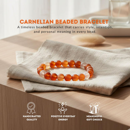 Cherry Tree Collection Carnelian Beaded Bracelet – Genuine 8mm Gemstone Stretch Bracelet for Men & Women – Handmade Crystal Bracelet - (Carnelian - M)