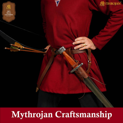 Mythrojan Sword Frog Medieval Leather Sword Holster Adjustable Right Handed Universal Rapier, Renaissance Cosplay Costume Accessory for LARP, Knight Warrior Costumes, Brown Crunch - 8"" x 8"""