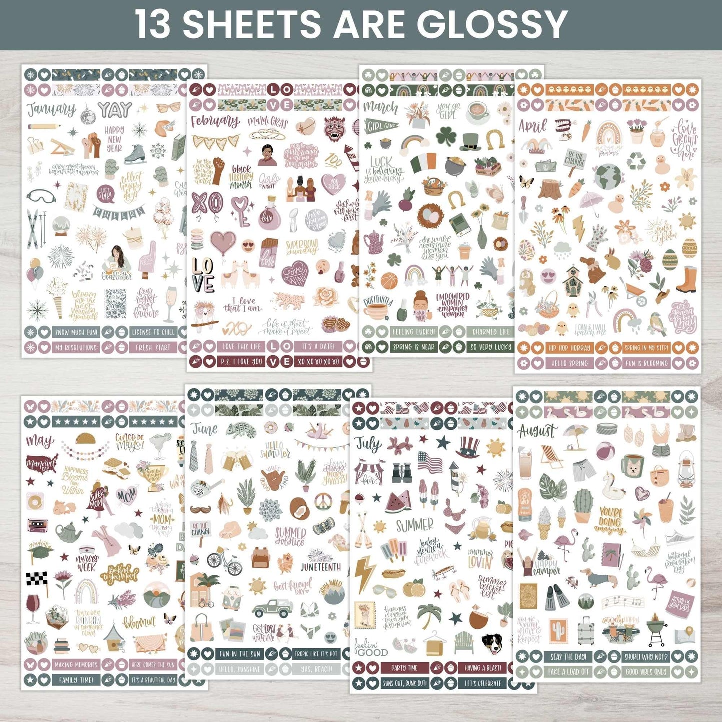 bloom daily planners Monthly Celebrations Planner Stickers for Calendar Decorating, Planning, Scrapbooking - Holiday, Seasonal, & General Events (14 Sheets, 1,150+ Stickers per Pack) - Cool Tones