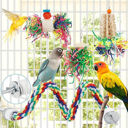 Bird Shredding Foraging Toys Parakeet Toy Chewing Hanging Toy Shredded Paper Bird Cage Accessories Bird Rope Perch for Conure Cockatiel Budgies Lovebird Parrotlet