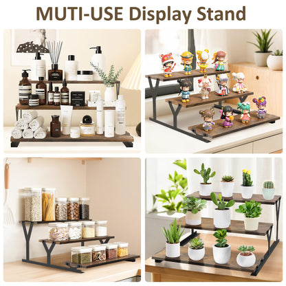 KALYLOC 3 Tier Cupcake Stand, Wooden Risers Dessert Table Display Set, Rustic Tiered Tray Stand Cupcake Tower for Party Farmers Market Wedding Birthday Baby Shower (Brown, Y-Shape)