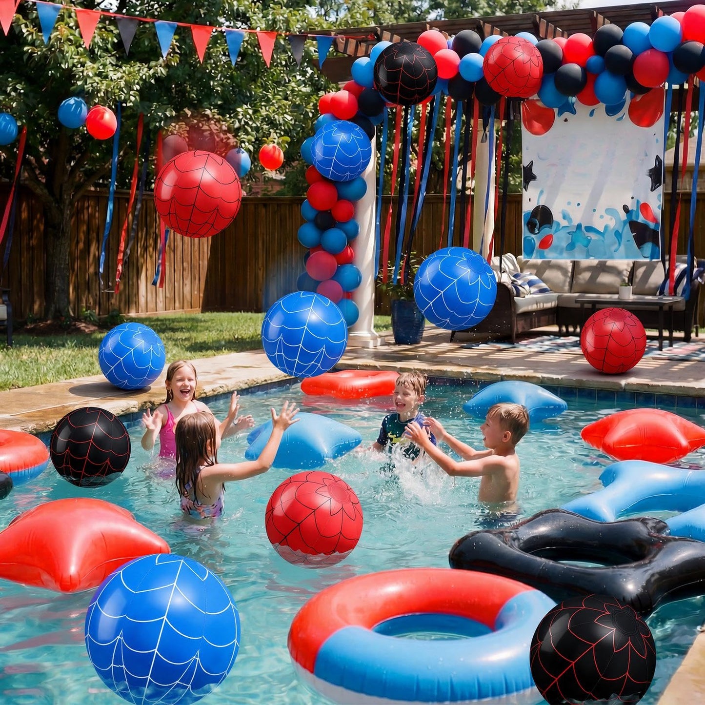 Sotiff 12 Pack 12" Large Spider Web Themed Beach Ball for Kids Birthday Bulk Inflatable Pool Balls for Boys Girls Summer Beach Swimming Pool Birthday Graduation Party Supplies Decoration