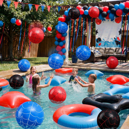 Sotiff 12 Pack 12" Large Spider Web Themed Beach Ball for Kids Birthday Bulk Inflatable Pool Balls for Boys Girls Summer Beach Swimming Pool Birthday Graduation Party Supplies Decoration