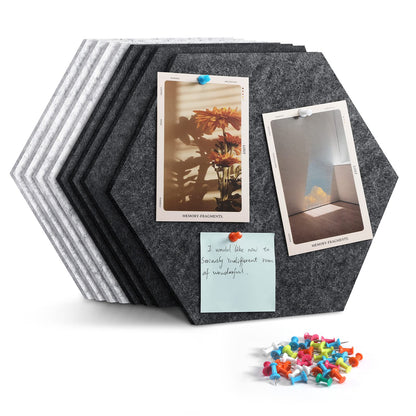 Uoisaiko 8 Pack Hexagon Felt Bulletin Board Tiles - 12" Large Thick Pin Board for Walls with 30 Push Pins, DIY Boards for Office Home School Decor, Aesthetic Hex Cork Board Alternative