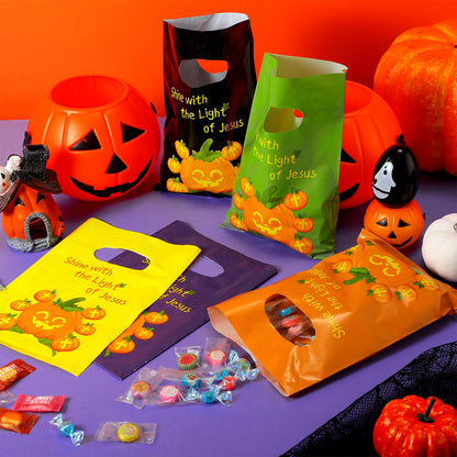 Tenceur 300 Pcs Halloween Religious Pumpkin Candy Bags for Kids Bulk Christian Jesus Bible Gift Goody Halloween Bags for Party Favor