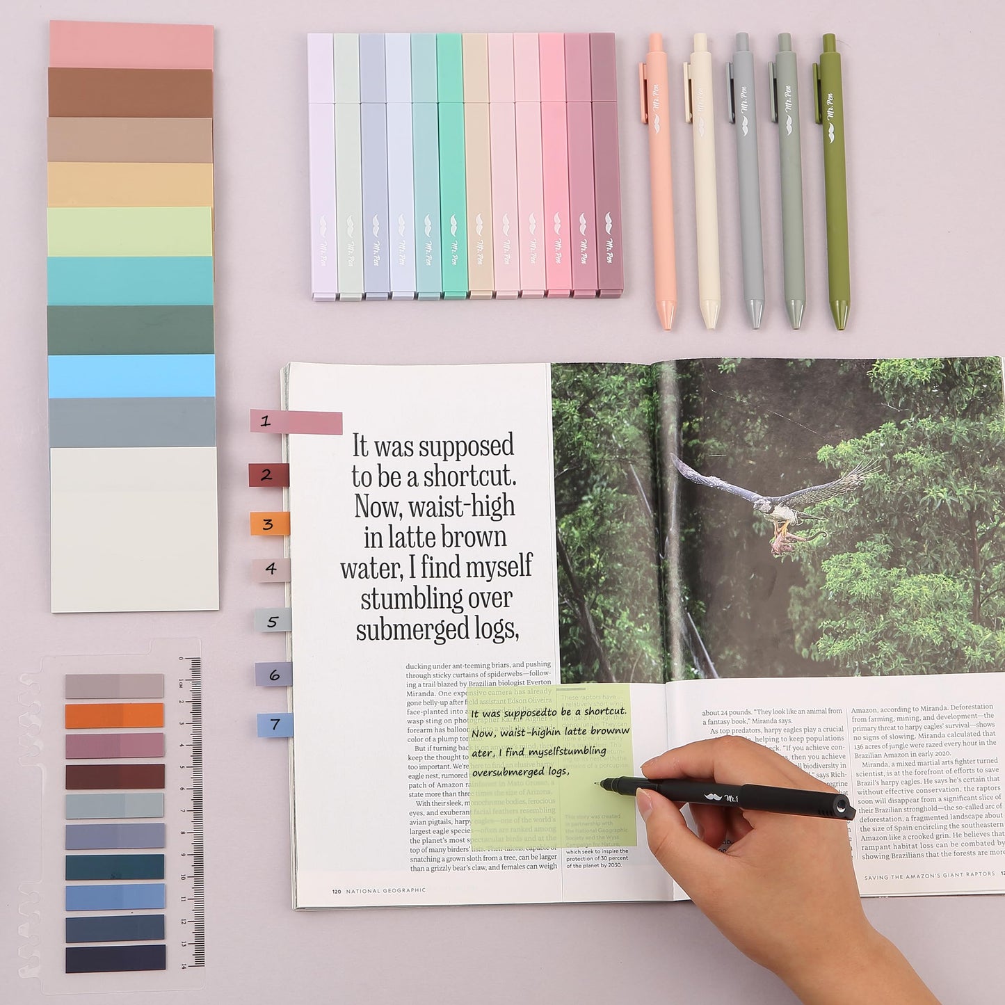 Mr. Pen- Aesthetic Book Annotation Kit, 38 pcs, 12 No Bleed Aesthetic Highlighters, 5 Gel Pens Black Ink, 700 Transparent Sticky Notes & Tabs for Study, Bible Journaling, Planner, Office Supplies
