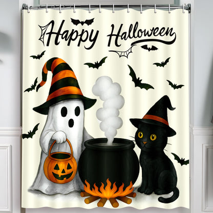 Tieshankao Halloween Bathroom Decor Ghost Cat Pumpkin Shower Curtain Spooky Decorations with 12PCS Hooks 72x72 Inch