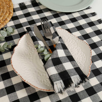 Classic Buffalo Checks Cloth Napkins with Fringe Set of 12, 17x17 Inches 100% Cotton Farmhouse Napkins, Soft&Reusable Napkins for Daily Use Halloween Christmas Decor