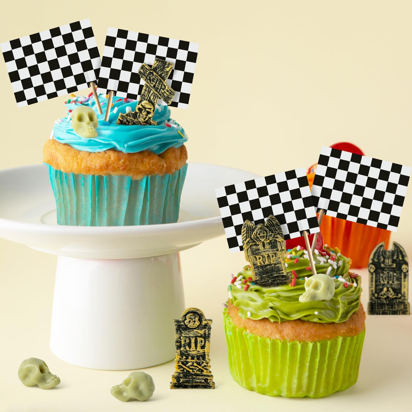 Haooryx Monster Truck Cake Topper - 40Pcs Green and Purple Monster Truck Cake Decoration Racing Car Dessert Cupcake Topper for Kid Boy Birthday Truck Theme Party Baby Shower Table Decoration Supply