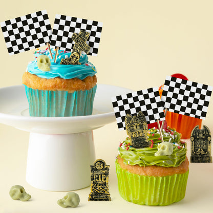 Haooryx Monster Truck Cake Topper - 40Pcs Green and Purple Monster Truck Cake Decoration Racing Car Dessert Cupcake Topper for Kid Boy Birthday Truck Theme Party Baby Shower Table Decoration Supply