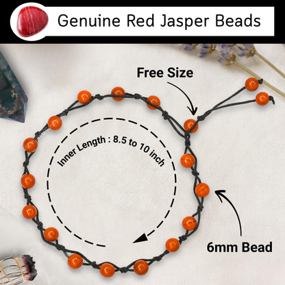 Amazing Gemstone Red Jasper Anklet Ankle Bracelets for Women - Waterproof Beaded Healing Crystal Anklets, Plus Size Chakra Gemstone Bead Anklet (Stretchy Adjustable - Hand Knotted)