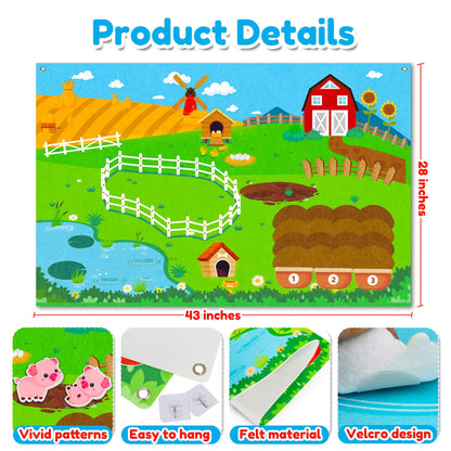Farm Animals Felt Story Board Set, 3.5Ft 38Pcs Interactive Storytelling Busy Board Toys for 2 Year Old Boy Girl, Animal Farm Barnyard Preschool Learning Activities Toddler Toys for Ages 2-4 Gifts