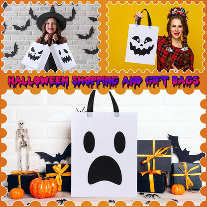 Sanwuta 24 Pcs Halloween Tote Gift Bags 14.9 x 11.8 Large Treat or Trick Ghost Reusable Non Woven Candy Goodies Bags for Halloween