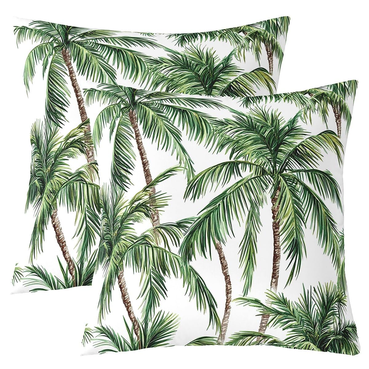 Pack of 2 Palm Tree Print Decorative Throw Pillow Covers, Soft Botanical Palm Leaf Square Cushion Case Set for Couch Sofa Bedroom Living Room, Hawaiian Tropical Pillow Cases Pillowcases, 24x24 Inches
