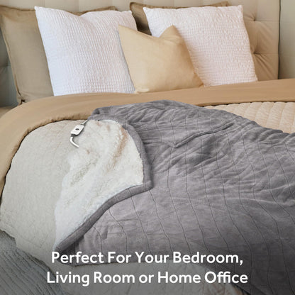 Sunbeam Electric Throw Royal Mink Sherpa Heated Blanket, 4 Heat Settings, 4-Hour Auto Shut-Off, Fast Heating, Luxurious and Ultra Comfy, Night Fog Color, 50" x 60"