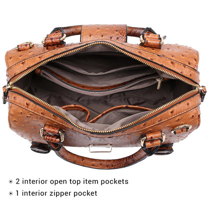 Dasein Women Barrel Handbags Fashion Satchel Bags Top Handle Shoulder Purses Vegan Leather Work Tote (Ostrich Brown)