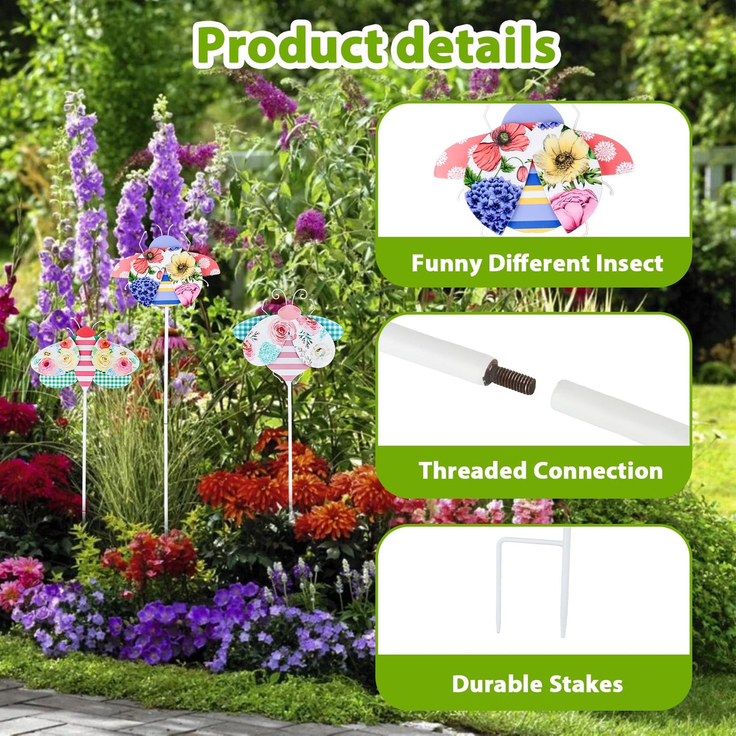 IROSANCO 28" Metal Garden Stakes, Set of 3
