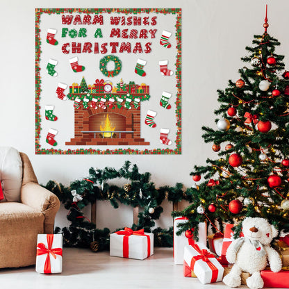 Christmas Bulletin Board Decorations Christmas Classroom Decorations Set Warm Wishes Fireplace Bulletin Boards Xmas Stocking Cutouts for Winter Holiday School Office Wall Decor