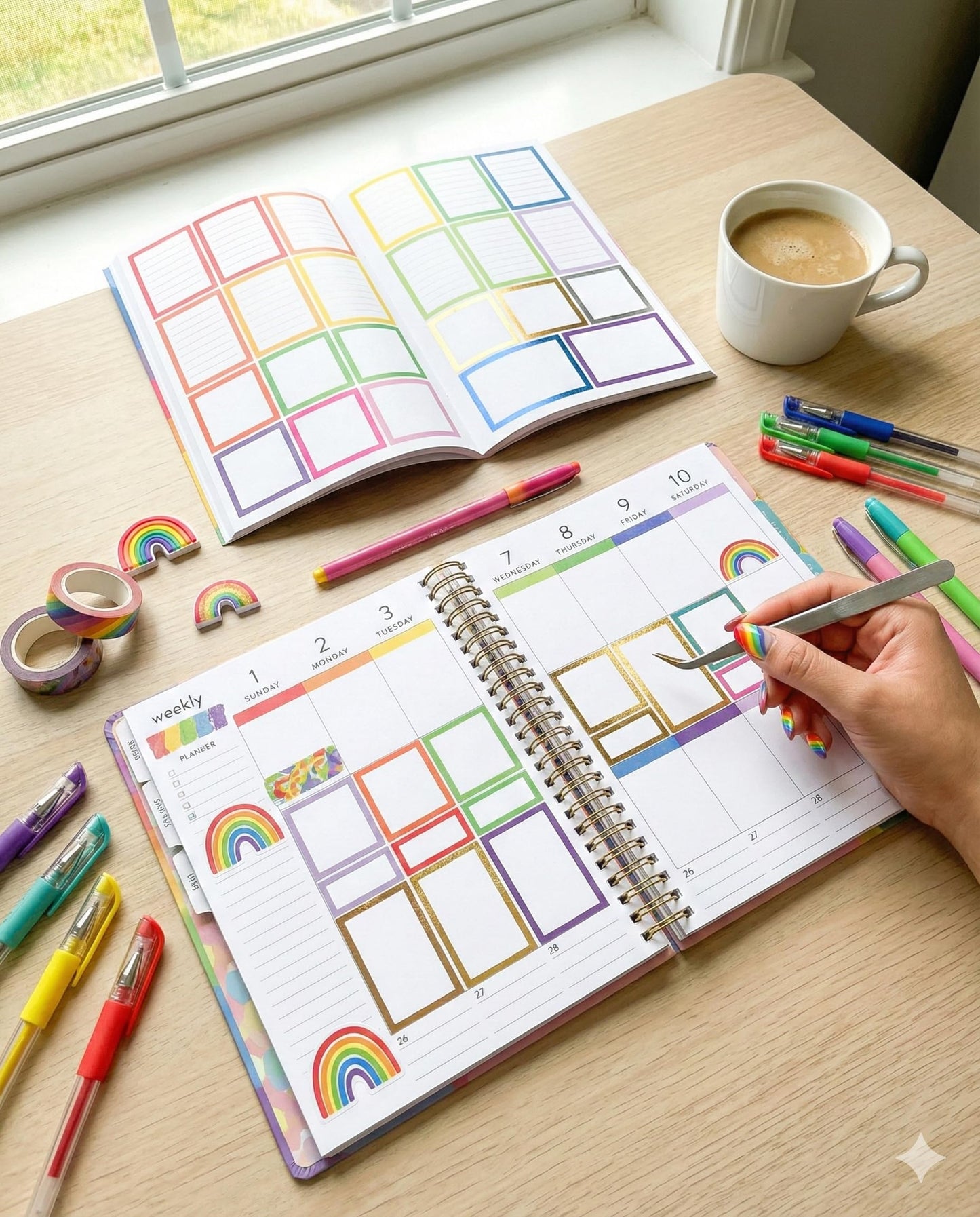 Rongrong Rainbow Planner Stickers Book for Planners, Calendars, Journals and Projects – Premium Quality Hand Drawn Transform Your Planning Into a Colorful Dream - Scrapbook Stickers – 27 Pages