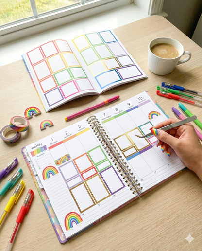 Rongrong Rainbow Planner Stickers Book for Planners, Calendars, Journals and Projects – Premium Quality Hand Drawn Transform Your Planning Into a Colorful Dream - Scrapbook Stickers – 27 Pages