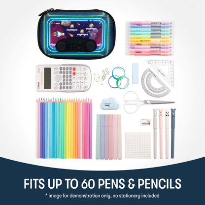 ZIPIT Gamer Pencil Case for Boys, Durable Pencil Box for School, Large Capacity Stationery Organizer Box, Green Rockets