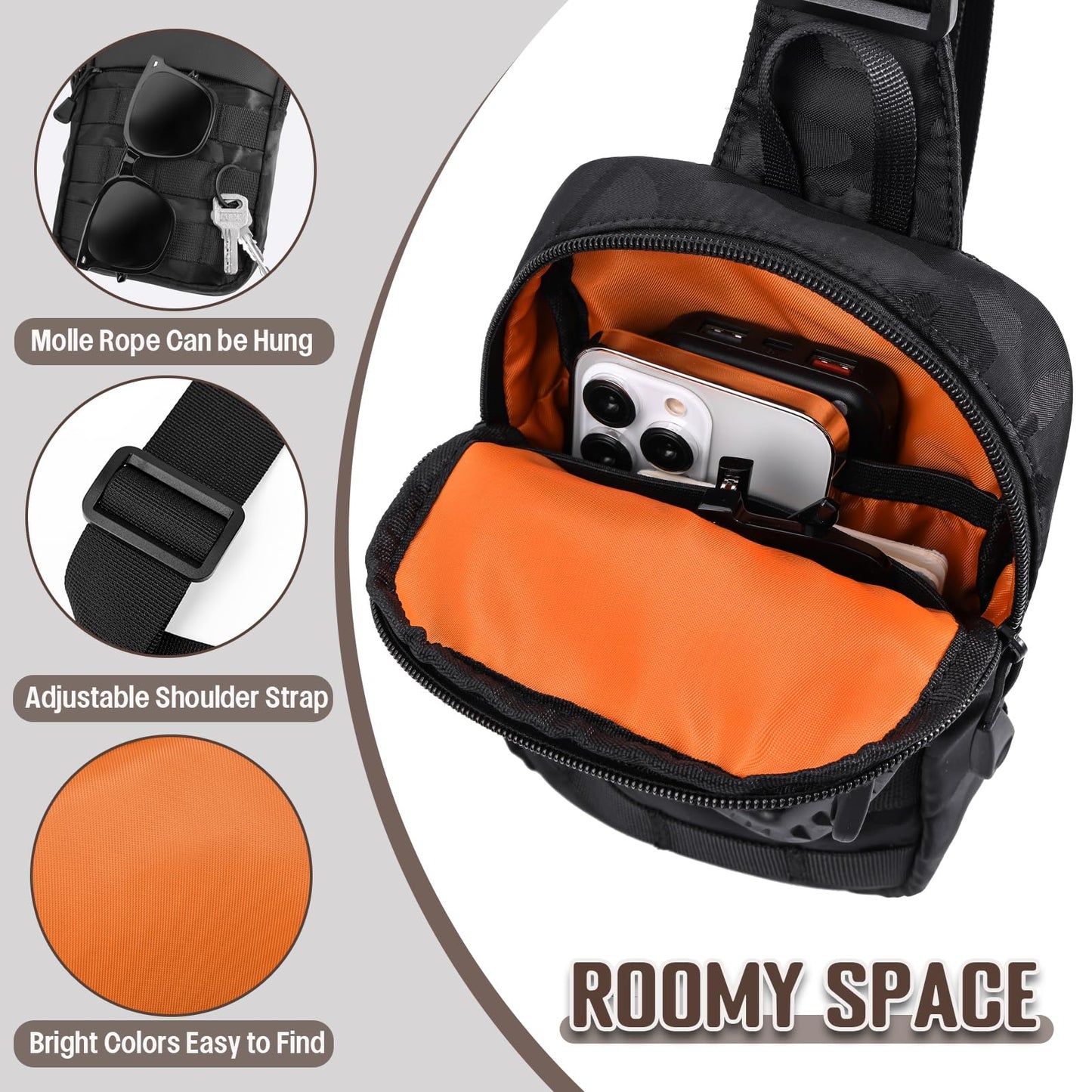 Small Sling Bag for Men, Tactical Inspired Waterproof Utility EDC Mini Crossbody Chest Bag for Travel Work Sport