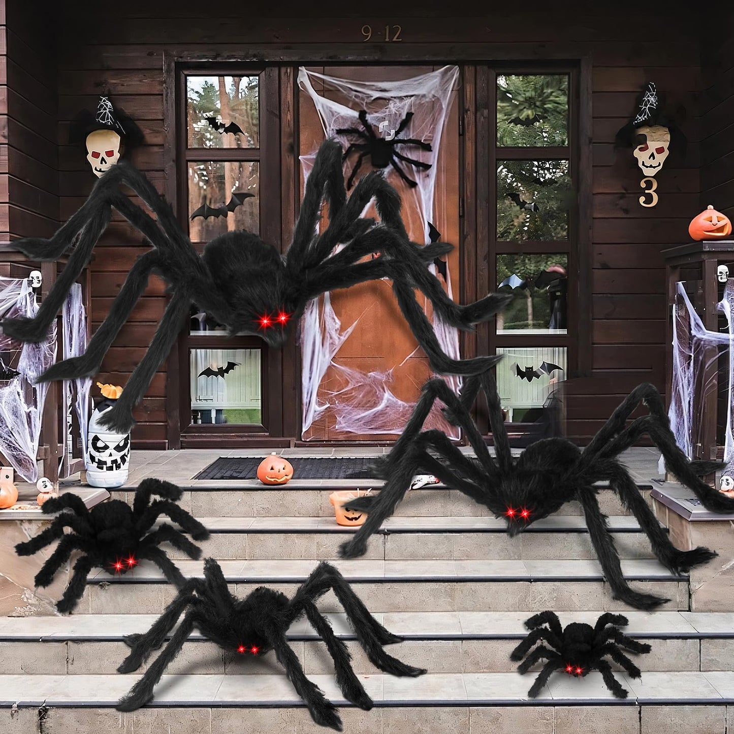 Chermory Halloween Giant Spider Decorations: 35/49/79 Inches Large Fake Scary Hairy - 3PCS Huge Plush Toy Props for Indoor Outdoor Creepy Lawn Garden Decor Black