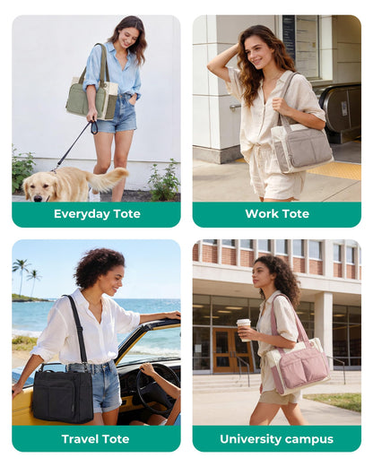 BAGSMART Tote Bag for Women, Work Bag fits 13.3"/15.6" Laptop, Puffy Travel Tote Handbag with 30oz/40oz Tumbler Holder