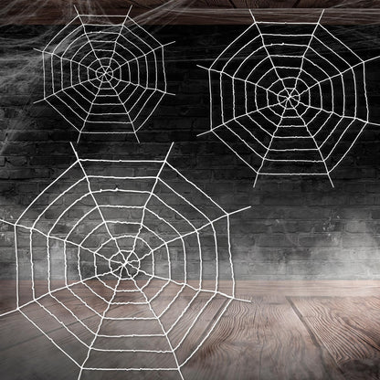 1.5M 2.5M 3.3M Spider Web 3 Pieces Large Halloween White Spider Web Decoration Scary Realistic Spider Web Rope Props with Elastic Rope for Halloween Yard Room Wall Window Door Haunted House Decoration