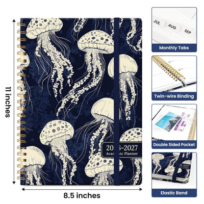 Planner 2026-2027, Academic Year Weekly and Monthly Calender Planner, from Jul 2026 - Jun 2027, Spiral Bound School Planning Book, Perfect for Teacher, Student, Women & Men, A4 (8.5" x 11"), Midnight Jellyfish