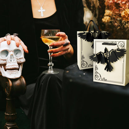 Cheerland 8pcs Halloween Party Favor Bags with Gothic Paper 3D Crow for Birthday EMO Paper Bags Snack Bag Raven Halloween Goodie Bag Candy Bag 3D Crows Summerween Party Supplies Trick or Treat Bag